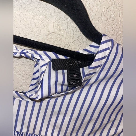J. Crew  Top Womens Sz 0 Blue Striped Casual Ruffle Long Sleeve Blouse Cottage - Picture 3 of 9